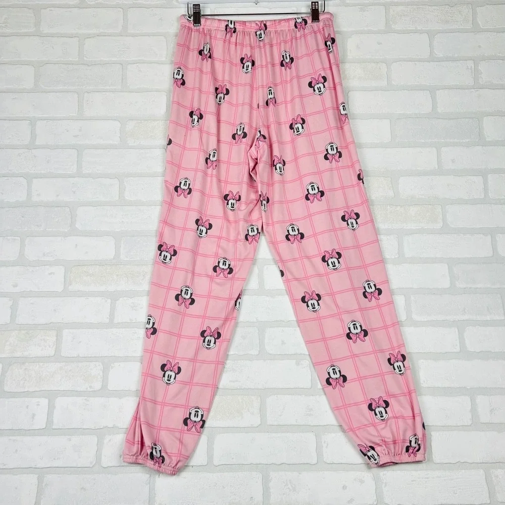 Disney Minnie Mouse Pink Plaid Pajama Set Long Sleeve Top & Joggers Women XS - Picture 9 of 12